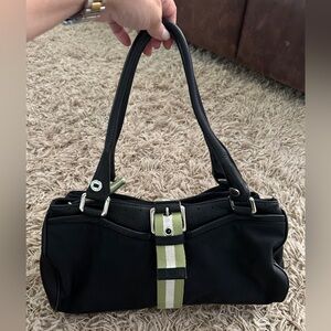 Cole Haan black purse with green & white stripe buckle